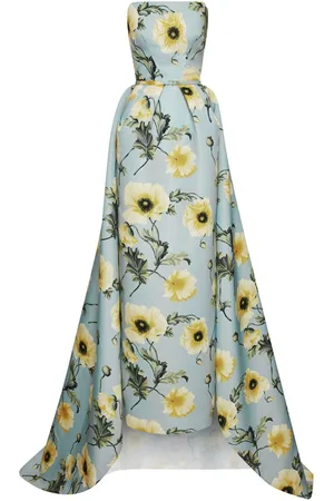 Oscar de la Renta Poppy-print strapless gown