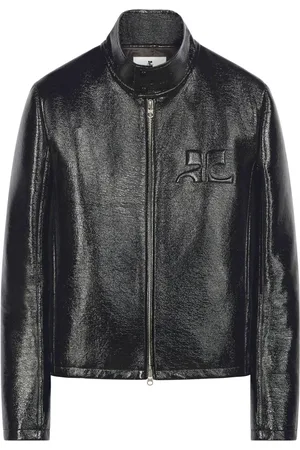 Courrèges Logo-embossed patent biker jacket