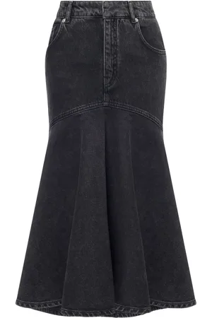 Serafini High-waisted denim midi skirt