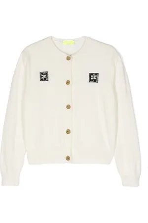 Elisabetta Franchi Intarsia-knit logo round-neck cardigan