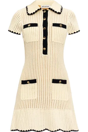 Self-Portrait Decorative buttons ribbed knit minidress