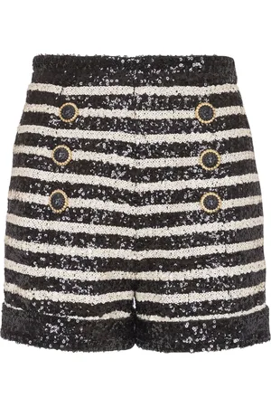 Balmain Stripe-print rhinestone-embellished shorts