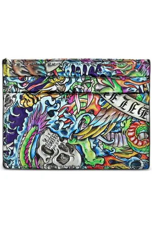 Philipp Plein Tattoo-print leather cardholder
