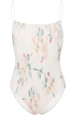 Totême Floral-print smocked swimsuit