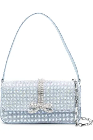 Self-Portrait Rhinestone-embellished denim shoulder bag