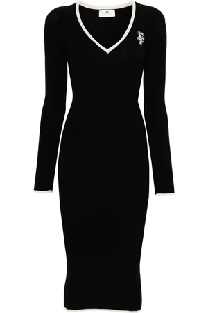 Elisabetta Franchi Intarsia-knit ribbed midi dress