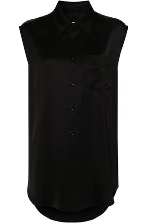 Maison Margiela Ripped-detail satin-weave shirt