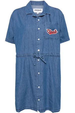 Chocoolate Logo-appliqué denim shirtdress