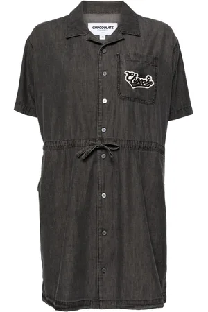 Chocoolate Logo-appliqué denim shirtdress