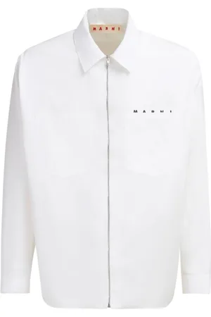 Marni Logo-print zip-up cotton shirt