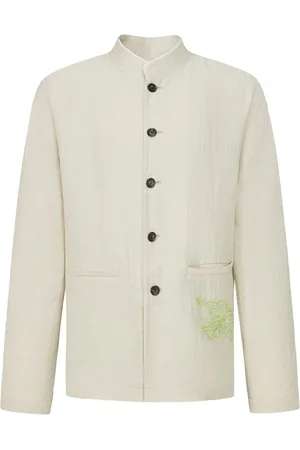 SHANGHAI TANG Dragon-embroidered herringbone jacket