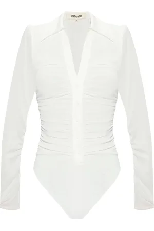 Diane von Furstenberg Semi-sheer V-neck ruched bodysuit