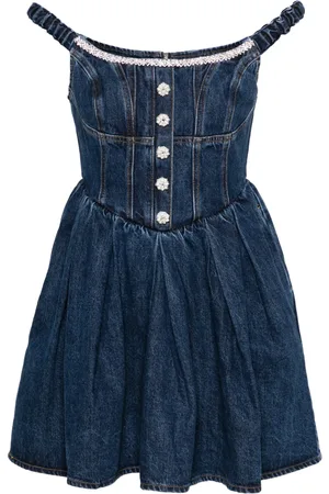 Self-Portrait Crystal-embellished denim mini dress