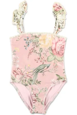 ZIMMERMANN Floral-print crochet-trim swimsuit