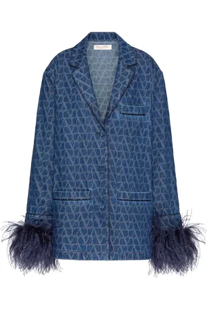 VALENTINO GARAVANI Toile Iconographe feather-trim denim jacket