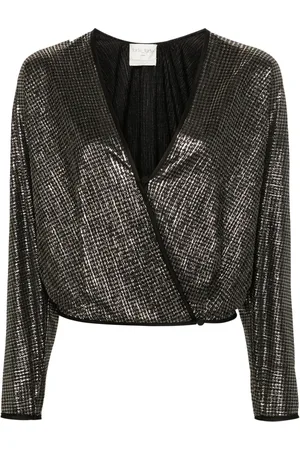 FORTE FORTE Lurex-detail houndstooth wrap top
