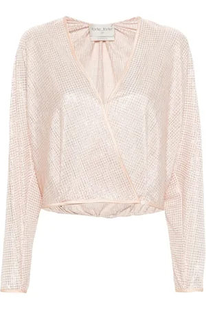 FORTE FORTE Lurex-detail houndstooth wrap top