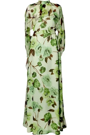Erdem Floral-print cape-design silk dress