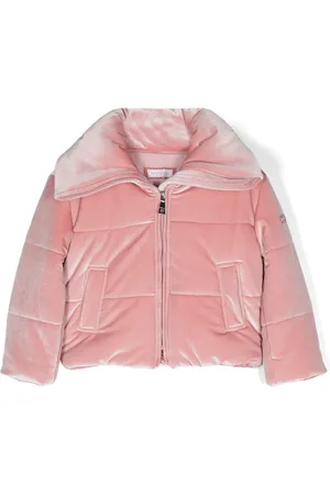MONNALISA Logo-patch velvet puffer jacket