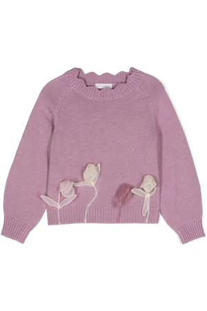 MONNALISA Floral-appliqué knitted jumper