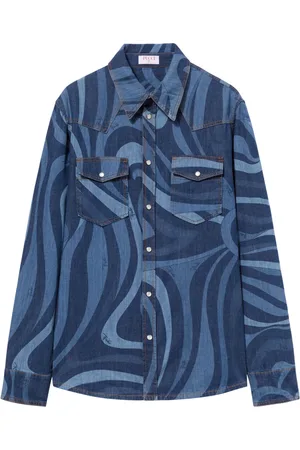 Puccini Marmo-print denim shirt