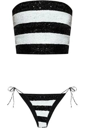 Oseree Sequin-embellished striped bikini