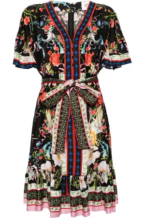Marchesa Notte Zea floral-print belted dress