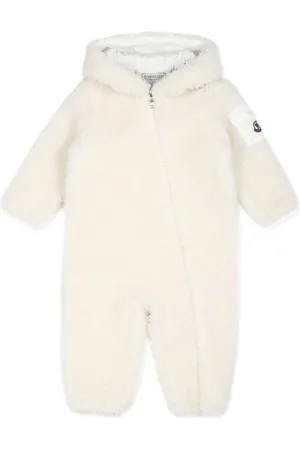 Moncler Teddy-bear fleece logo patch onesie