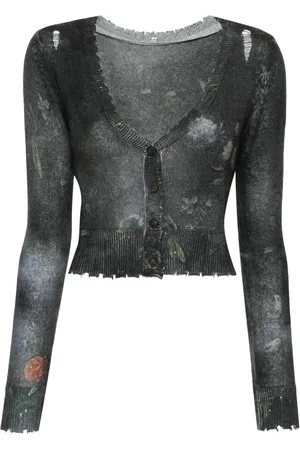 R13 Floral-print distressed cashmere cardigan