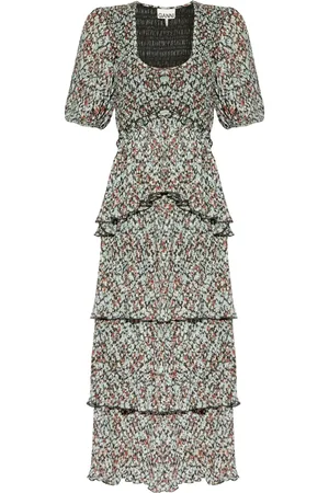 Ganni Printed ruffled midi dress