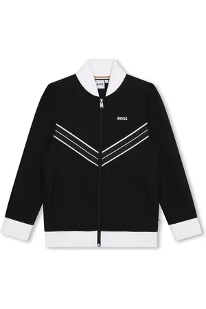 HUGO BOSS Striped appliqué zipped cardigan