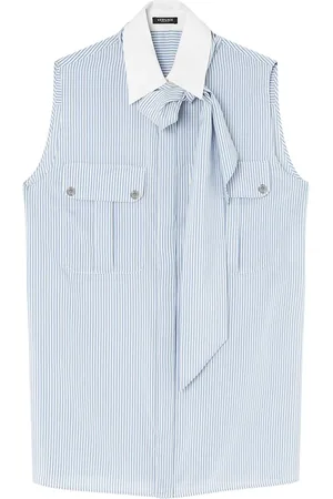 VERSACE Lavalli�re striped silk blouse