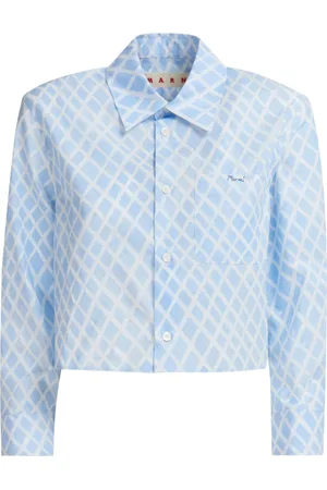 Marni Grid-print cropped poplin shirt