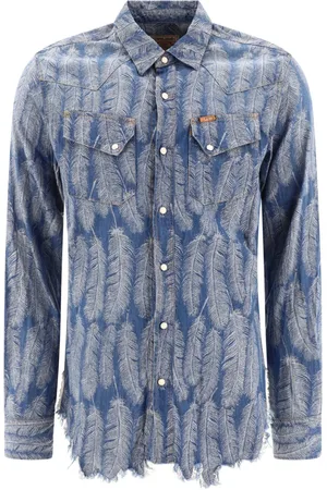 KAPITAL Magpie distressed denim-jacquard shirt