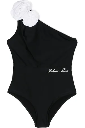Balmain Floral-appliqué one-shoulder swimsuit