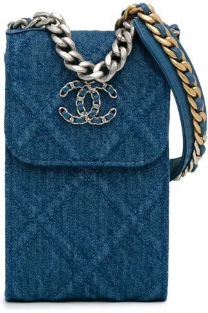 CHANEL 2021 Denim 19 Phone Holder with Chain satchel