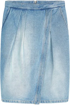 DRIES VAN NOTEN Pleat-detailing denim midi skirt