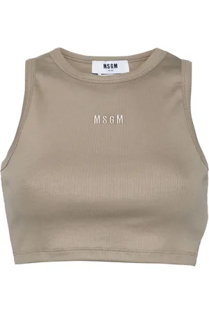 Msgm Logo-embroidered crop tank top