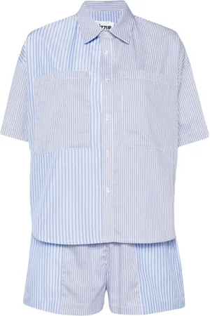 Izzue Classic-collar striped shorts set