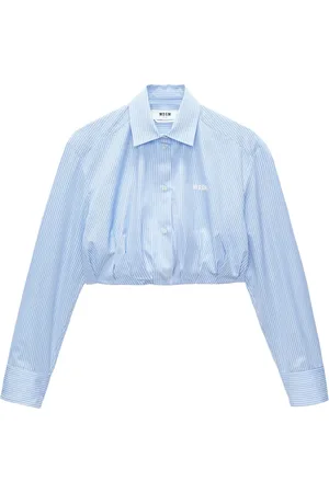 Msgm Logo-embroidered striped cropped shirt