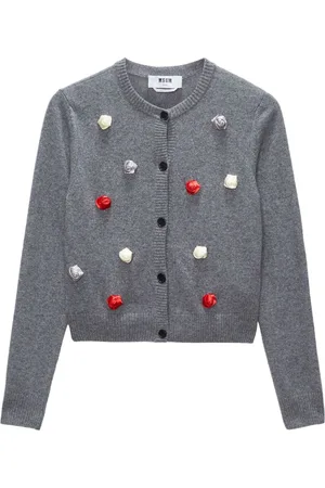 Msgm Rose-appliqué knitted cardigan