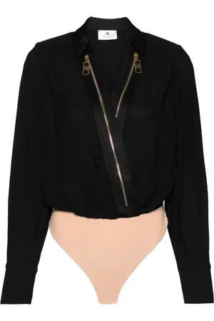 Elisabetta Franchi Logo-zip detail georgette bodysuit