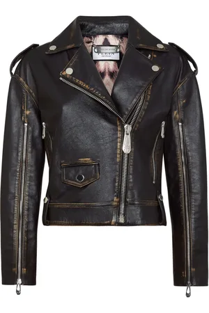 Philipp Plein Logo-lettering leather biker jacket