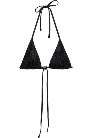 Prada Logo-plaque rhinestone-embellished bikini top