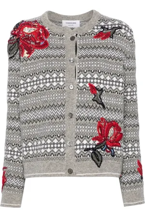Thom Browne Floral-embroidered wool cardigan
