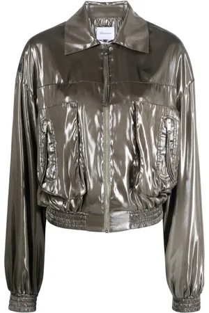 BLUMARINE Pointed-collar metallic bomber jacket