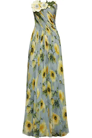 Oscar de la Renta Poppy-print strapless chiffon gown