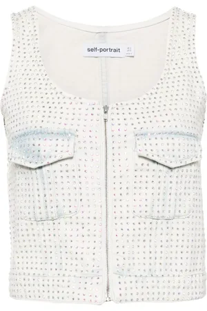 Self-Portrait Rhinestone-embellished denim top