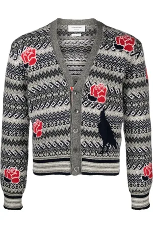 Thom Browne Intarsia-knit wool-blend cardigan