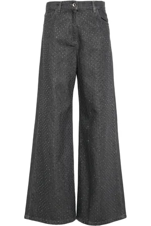 Patrizia Pepe Crystal-embellished wide-leg jeans